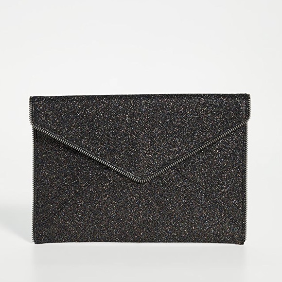 Rebecca Minkoff Black Glitter Leo Clutch NWOT - Picture 3 of 16
